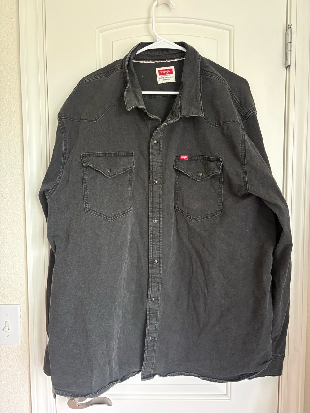 Wrangler Men’s Pearl Snap Western Denim Charcoal Button Down - Size 3XL
